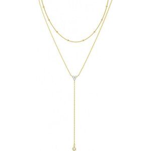 Women's Y Layered Bead Necklace-Gd 14K Gold Plated Layered CZ Chain Jewlery